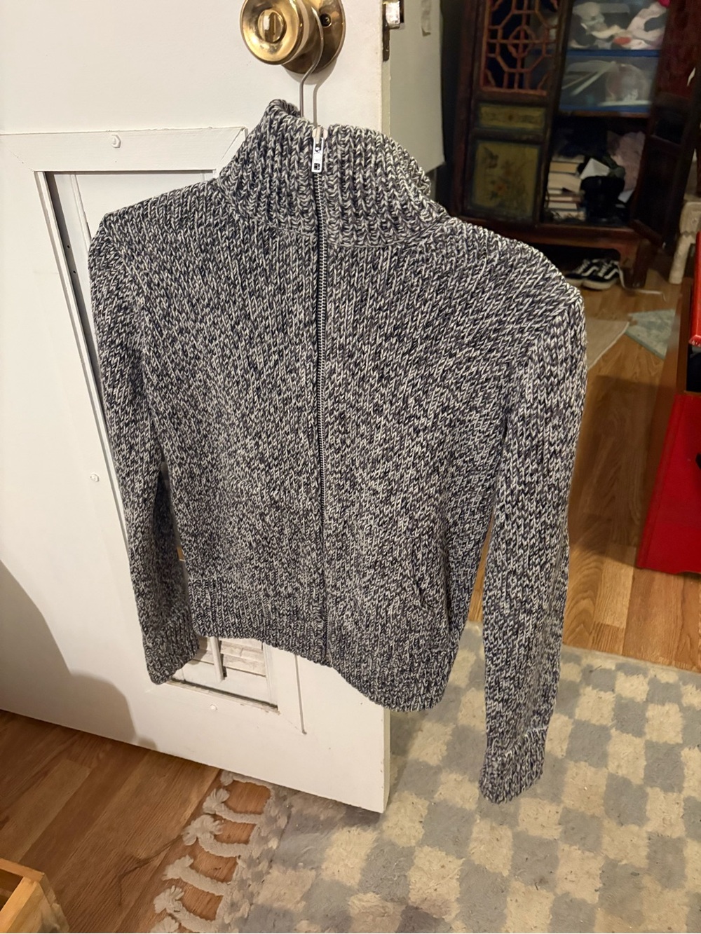 GAP XS Gray & Black Marled Knit Zip-Up Sweater – Mock Neck